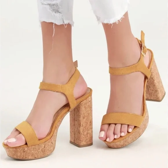 MICHAEL Michael Kors | Goldenrod Leather and Cork Platform Sandals - Picture 13 of 13